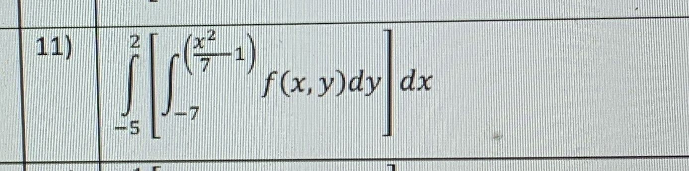 11) 2 (1) 7 f(x, y)dy dx