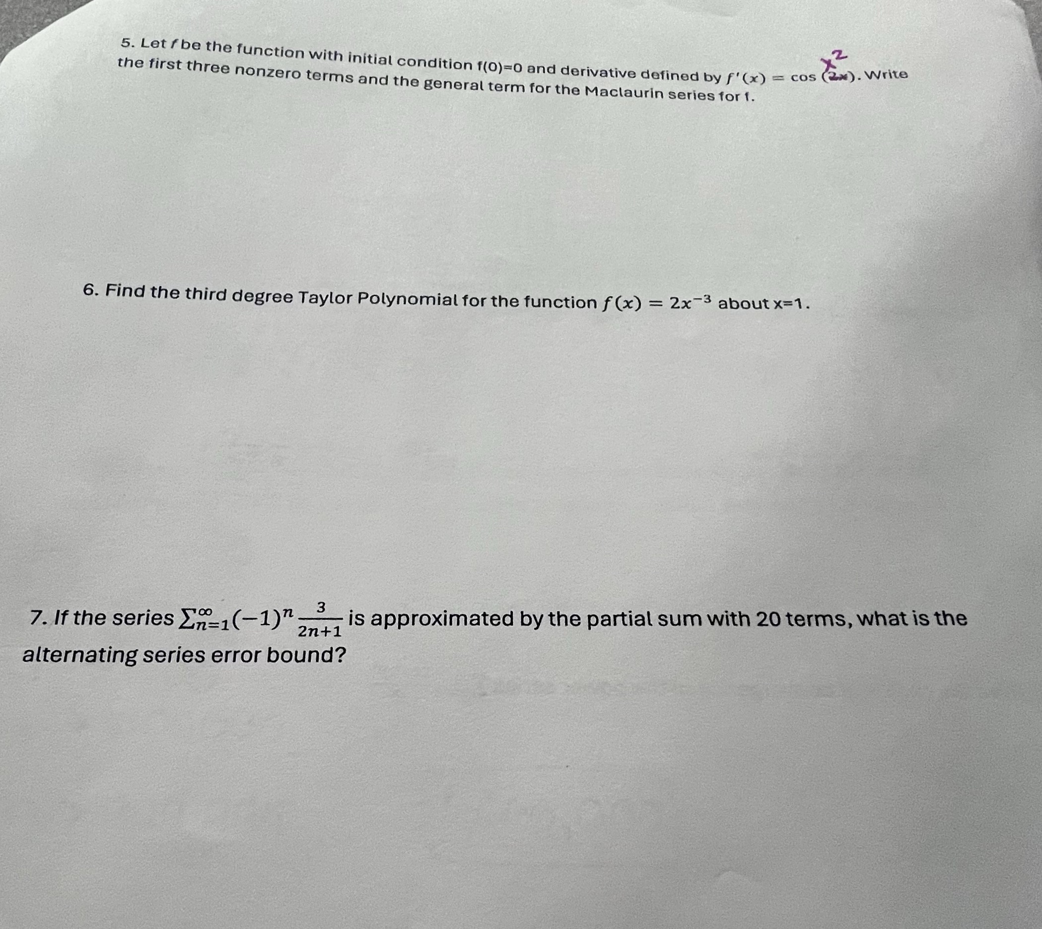 5. Let f be the function with initial condition f(0)=0 and derivative