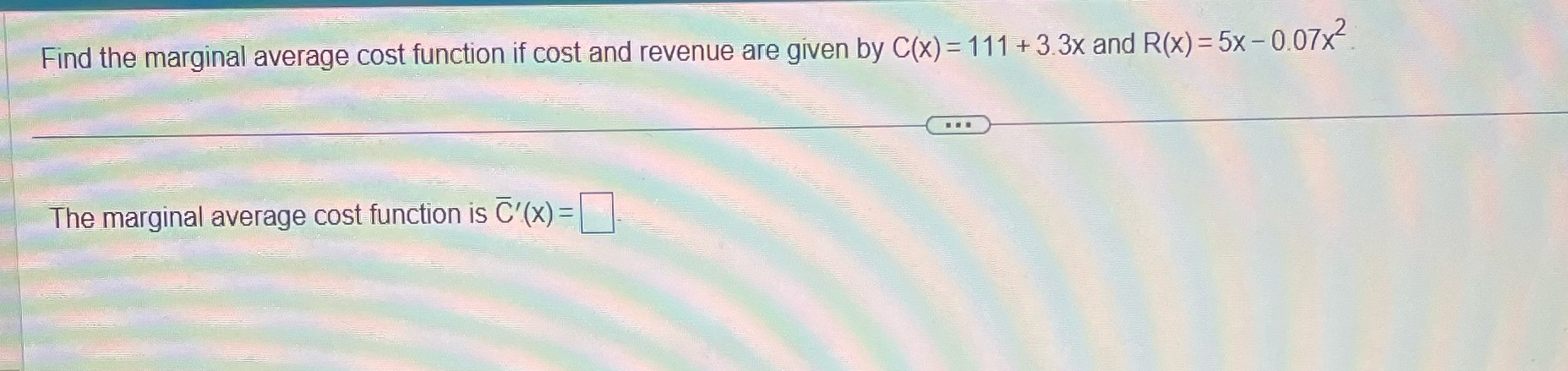 Find the marginal average cost function if cost and revenue are given