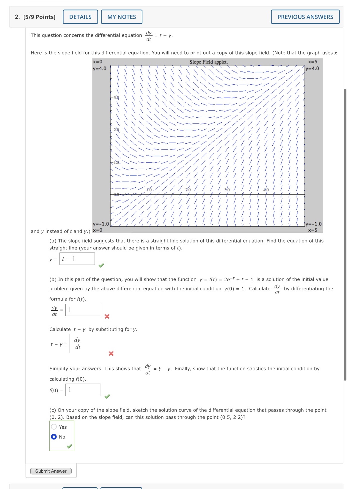 2. [5/9 Points] DETAILS MY NOTES This question concerns the differential equation