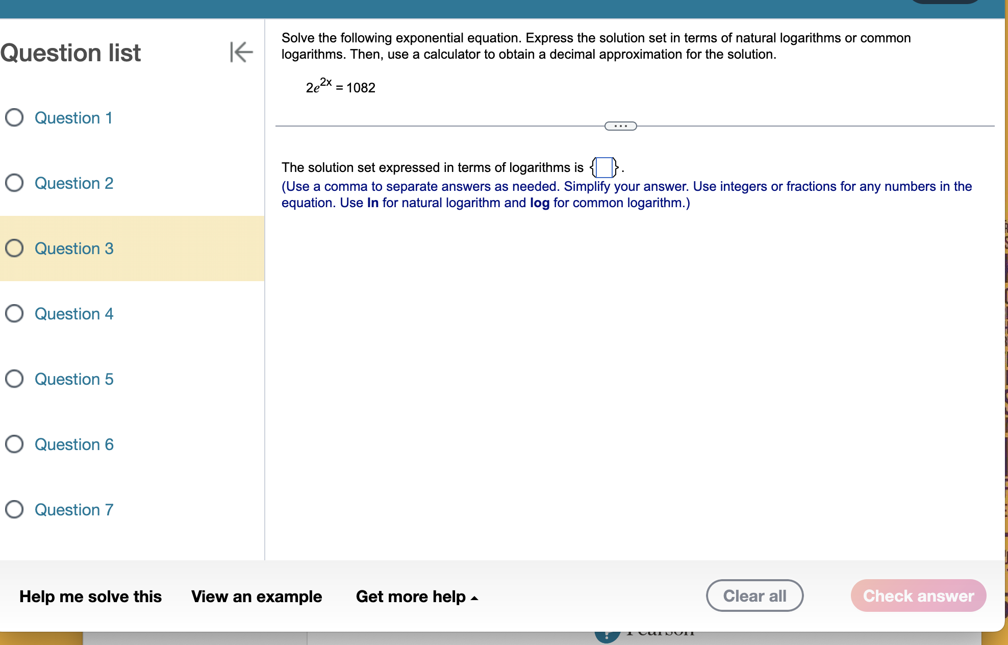 Question list K Solve the following exponential equation. Express the solution set