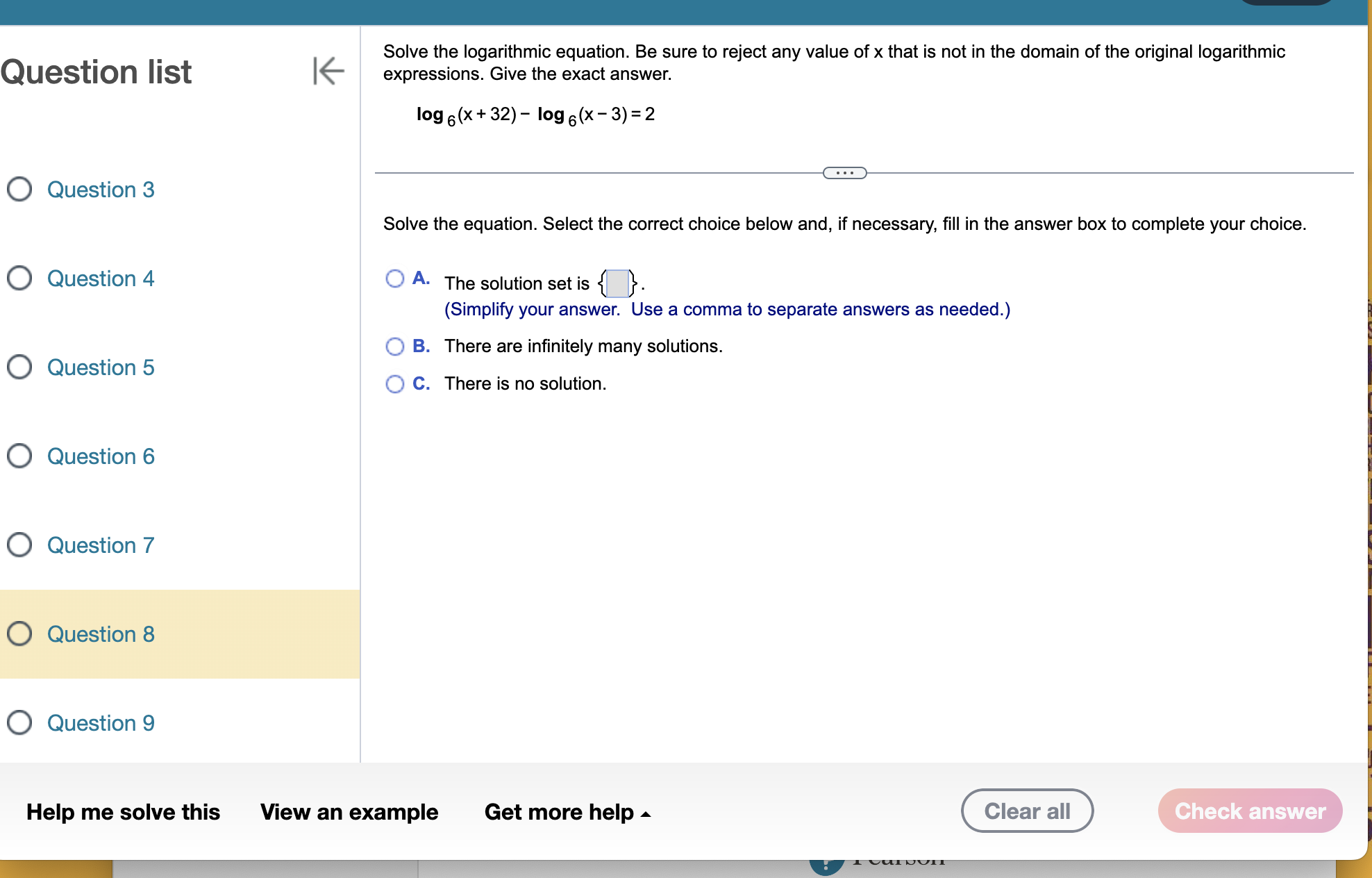 or fractions for any numbers in the equation. Use In for natural