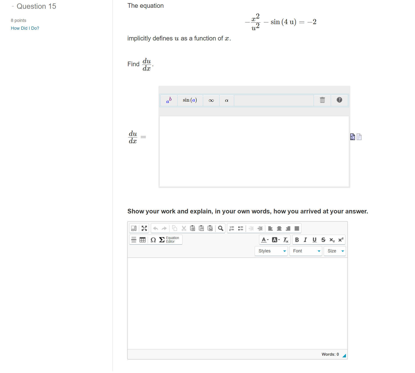 implicit differentiation, given that xy - 7y7 = -1. Your answer could
