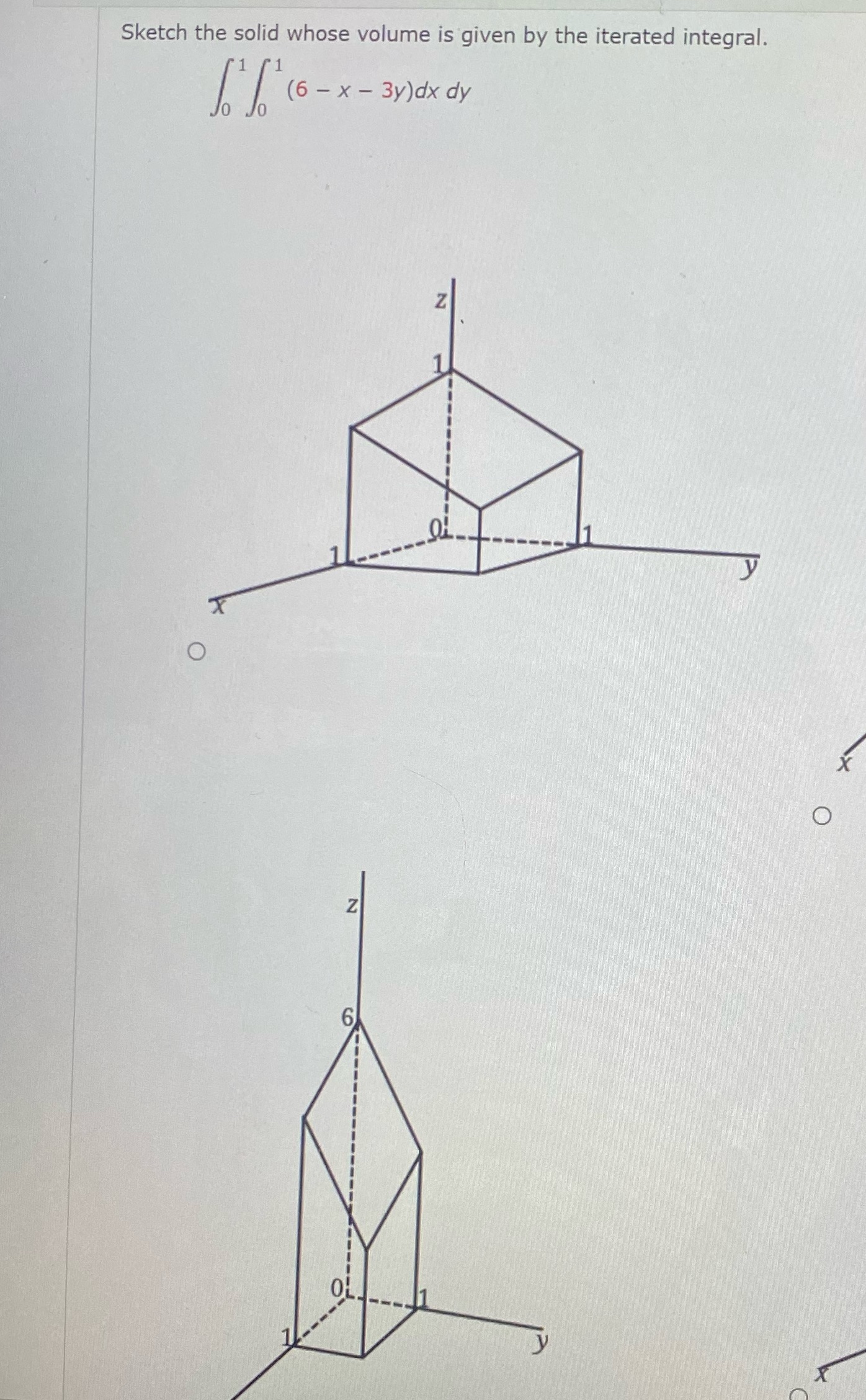 Sketch the solid whose volume is given by the iterated integral. S
