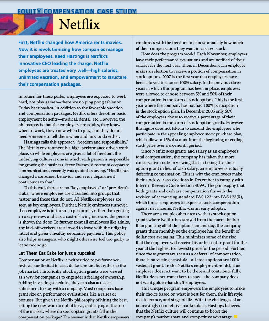 EQUITY COMPENSATION CASE STUDY Netflix First, Netflix changed how America rents movies.