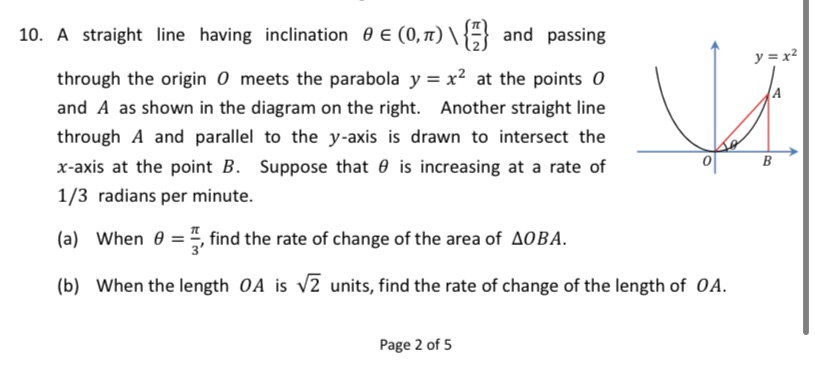 10. A straight line having inclination 0 (0,) \{} and passing through