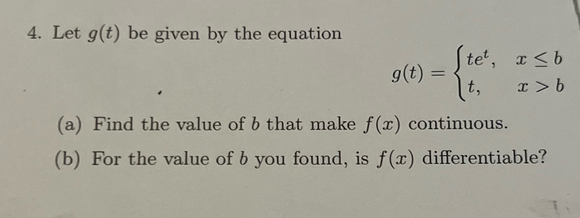 4. Let g(t) be given by the equation g(t) = Stet, x