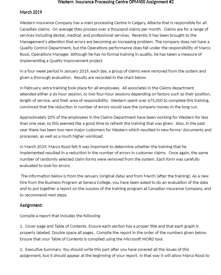 March 2019 Western Insurance Processing Centre OPM400 Assignment #2 Western Insurance Company