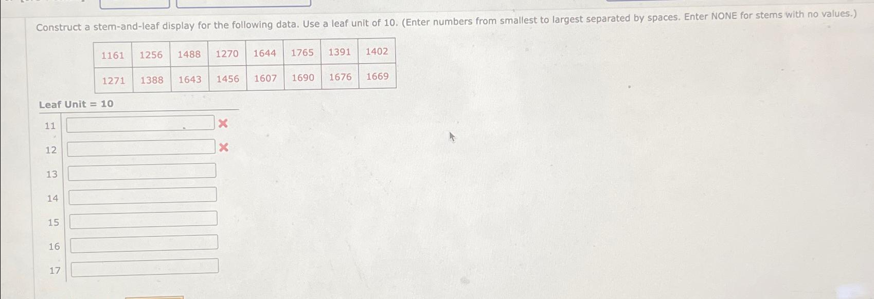 Construct a stem-and-leaf display for the following data. Use a leaf unit