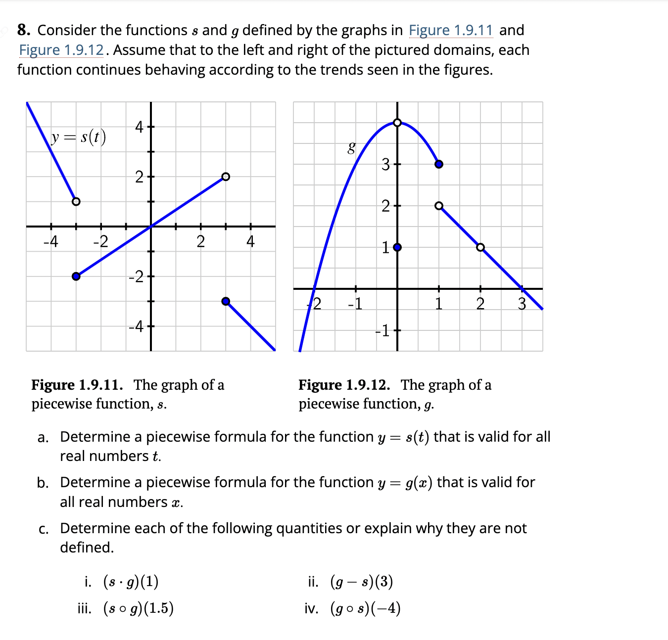 8. Consider the functions s and g defined by the graphs in
