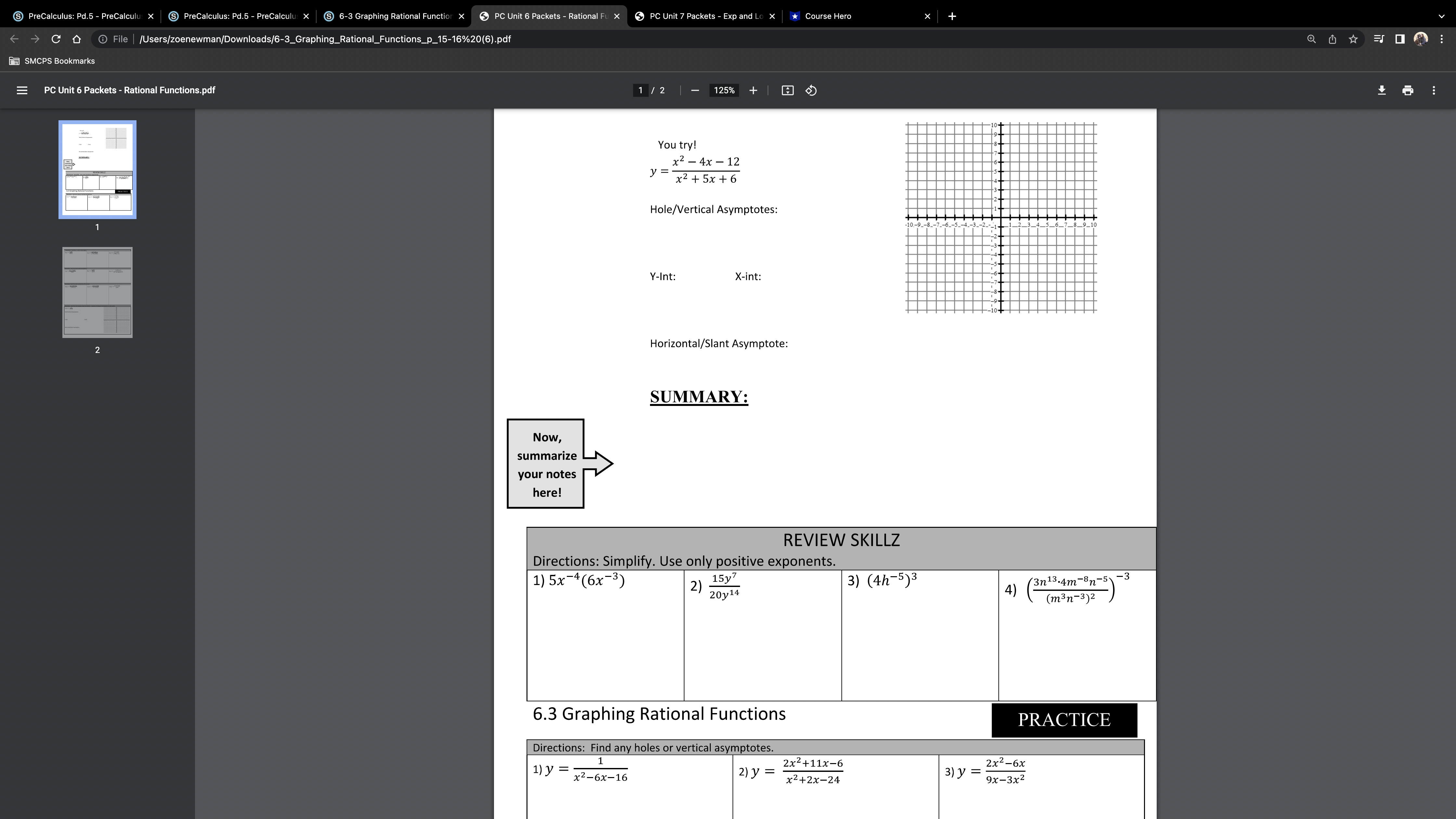 PreCalculus: Pd.5 - PreCalculus S PreCalculus: Pd.5 - PreCalculus X S 6-3