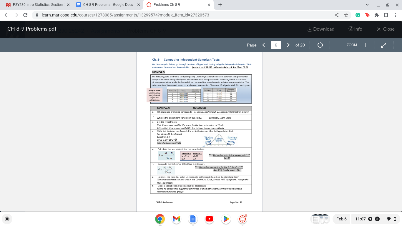 PSY230 Intro Statistics-Section X CH 8-9 Problems - Google Docs X Problems