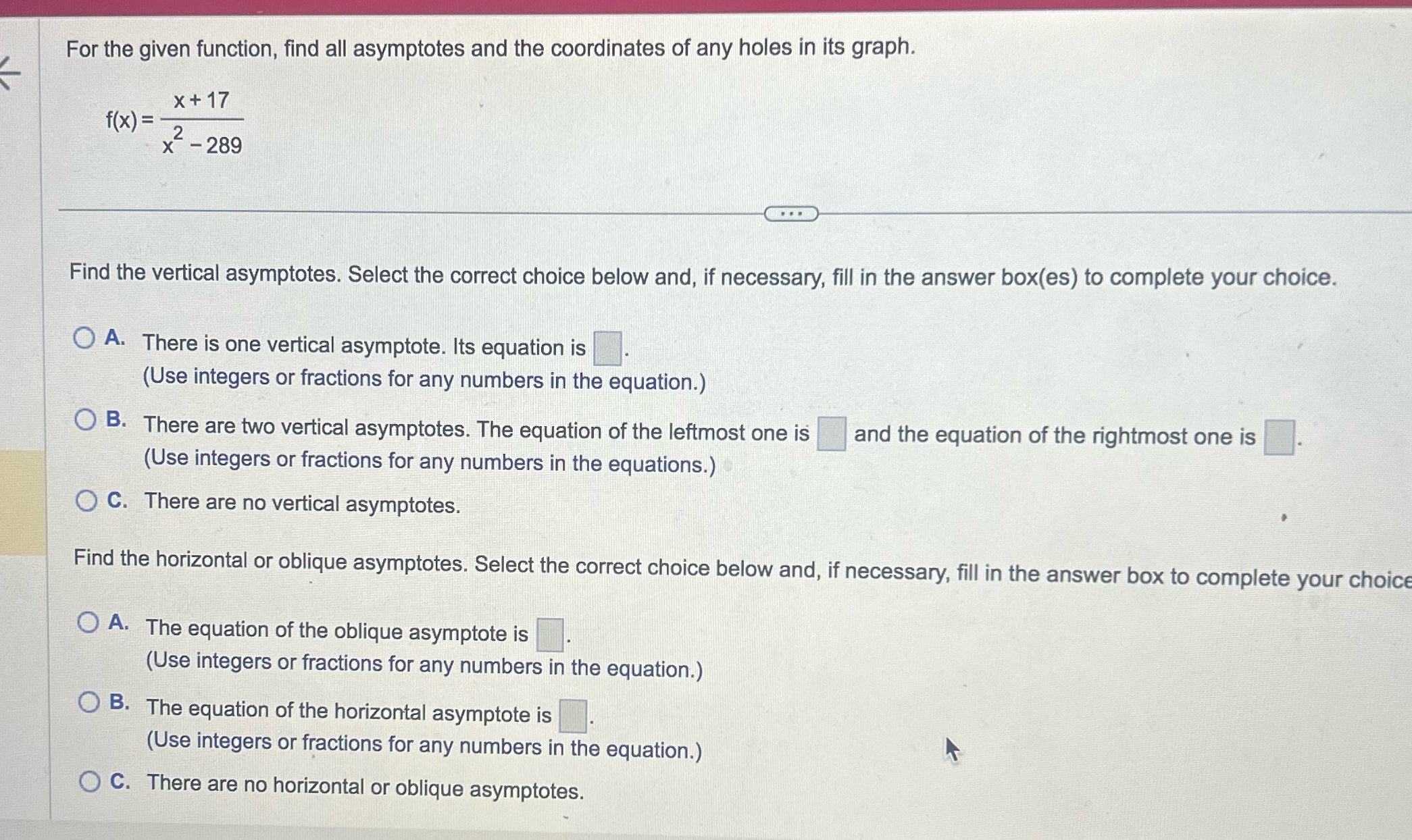 * For the given function, find all asymptotes and the coordinates of