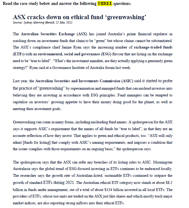 Read the case study below and answer the following THREE questions. ASX