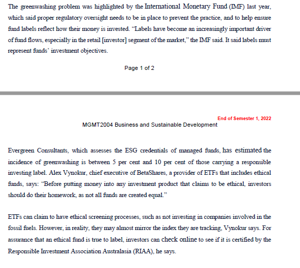 cracks down on ethical fund greenwashing' Source: Sydney Morning Herald, 25 May