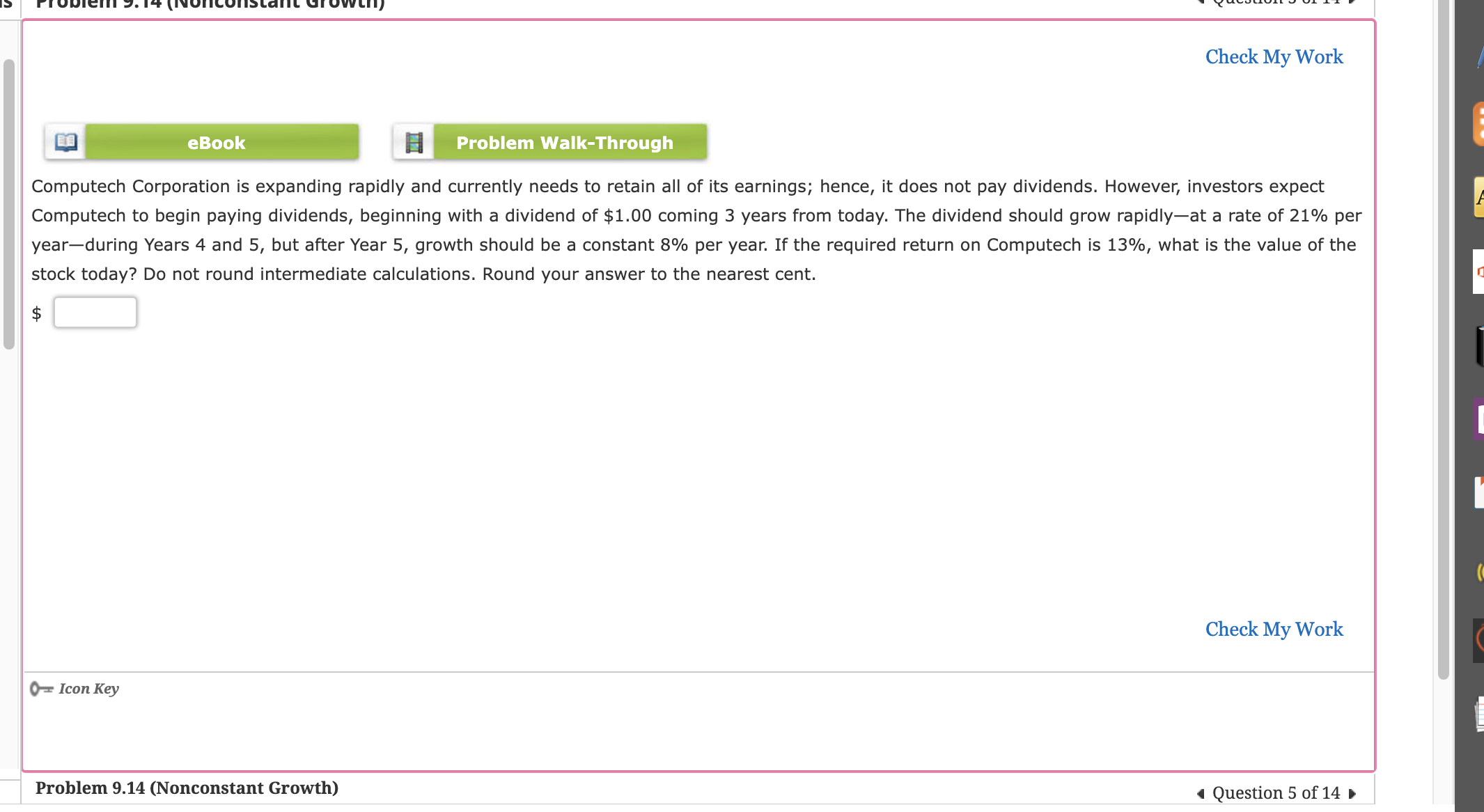 a dividend of $1.50 at the end of the year (i.e., D1