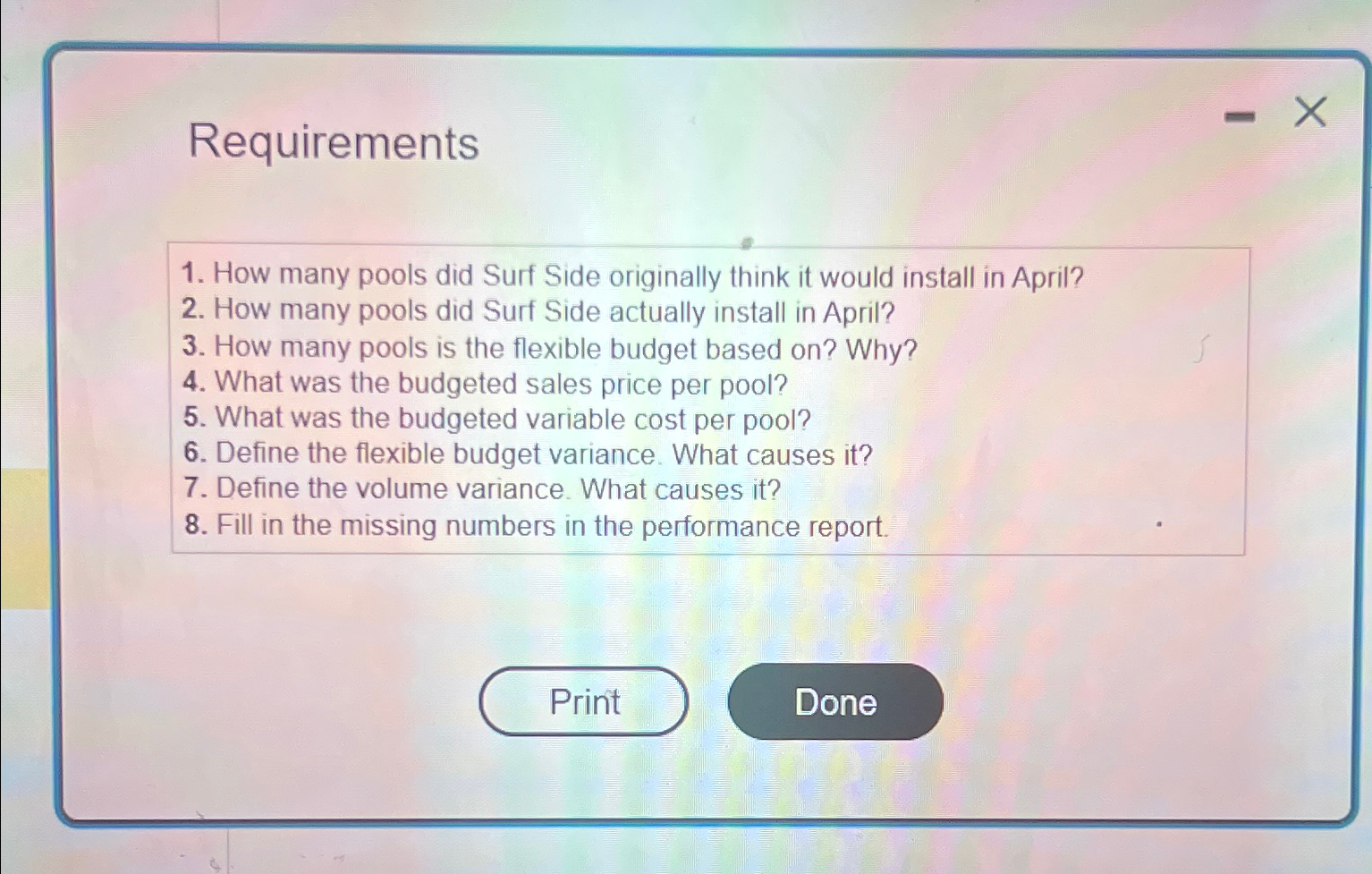 Requirements 1. How many pools did Surf Side originally think it would