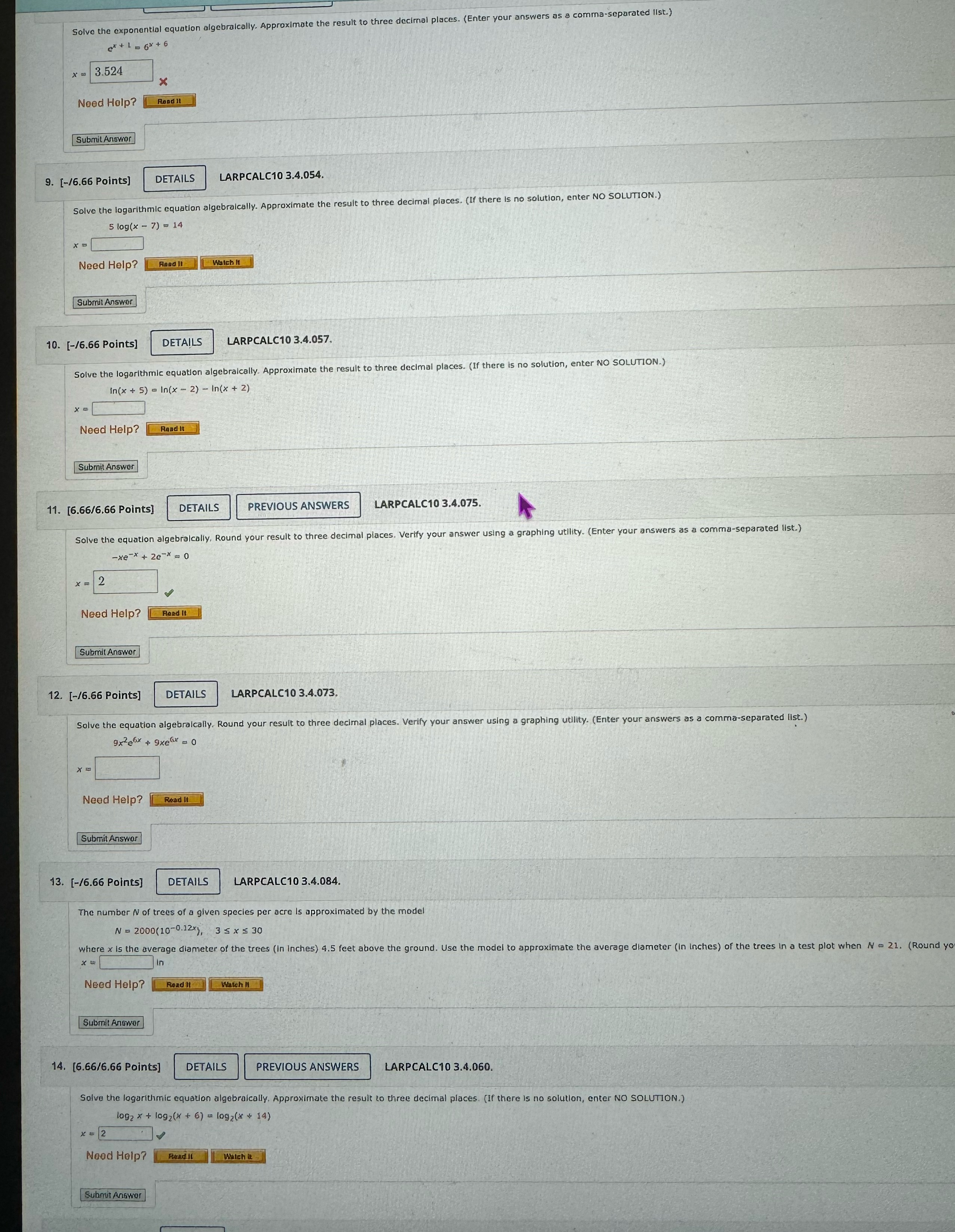 Solve the exponential equation algebraically. Approximate the result to three decimal places.