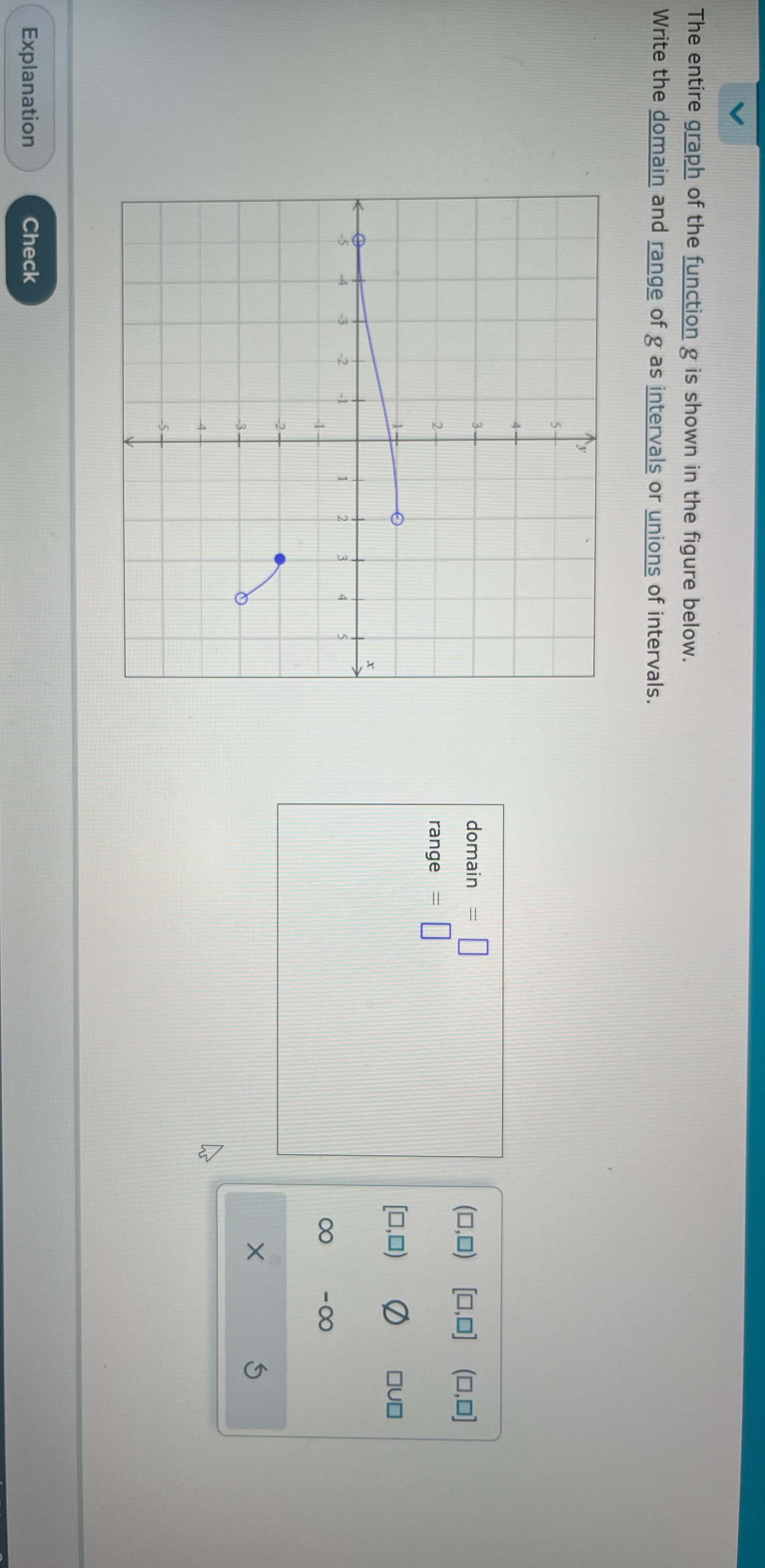 V The entire graph of the function g is shown in the