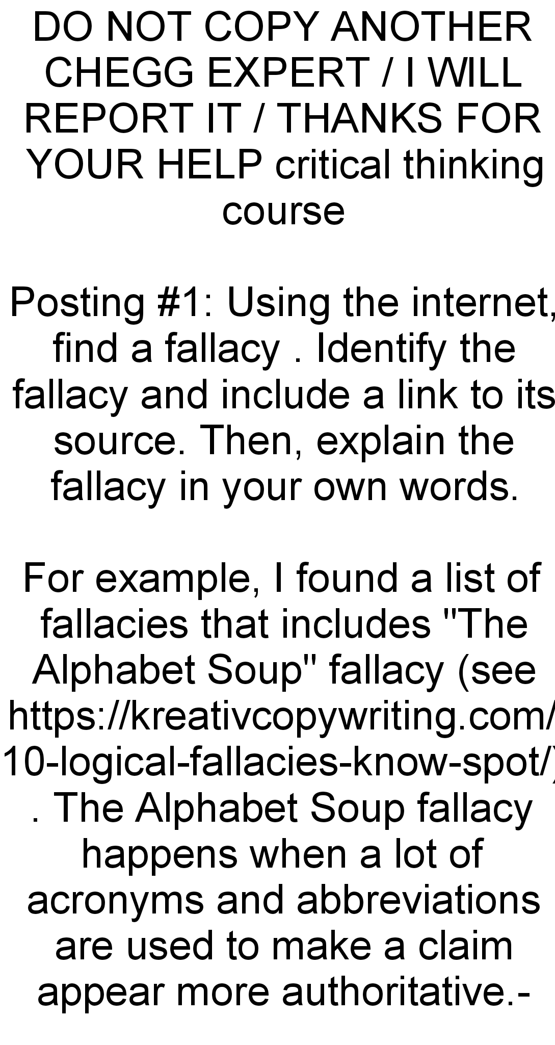 DO NOT COPY ANOTHER CHEGG EXPERT / I WILL REPORT IT /