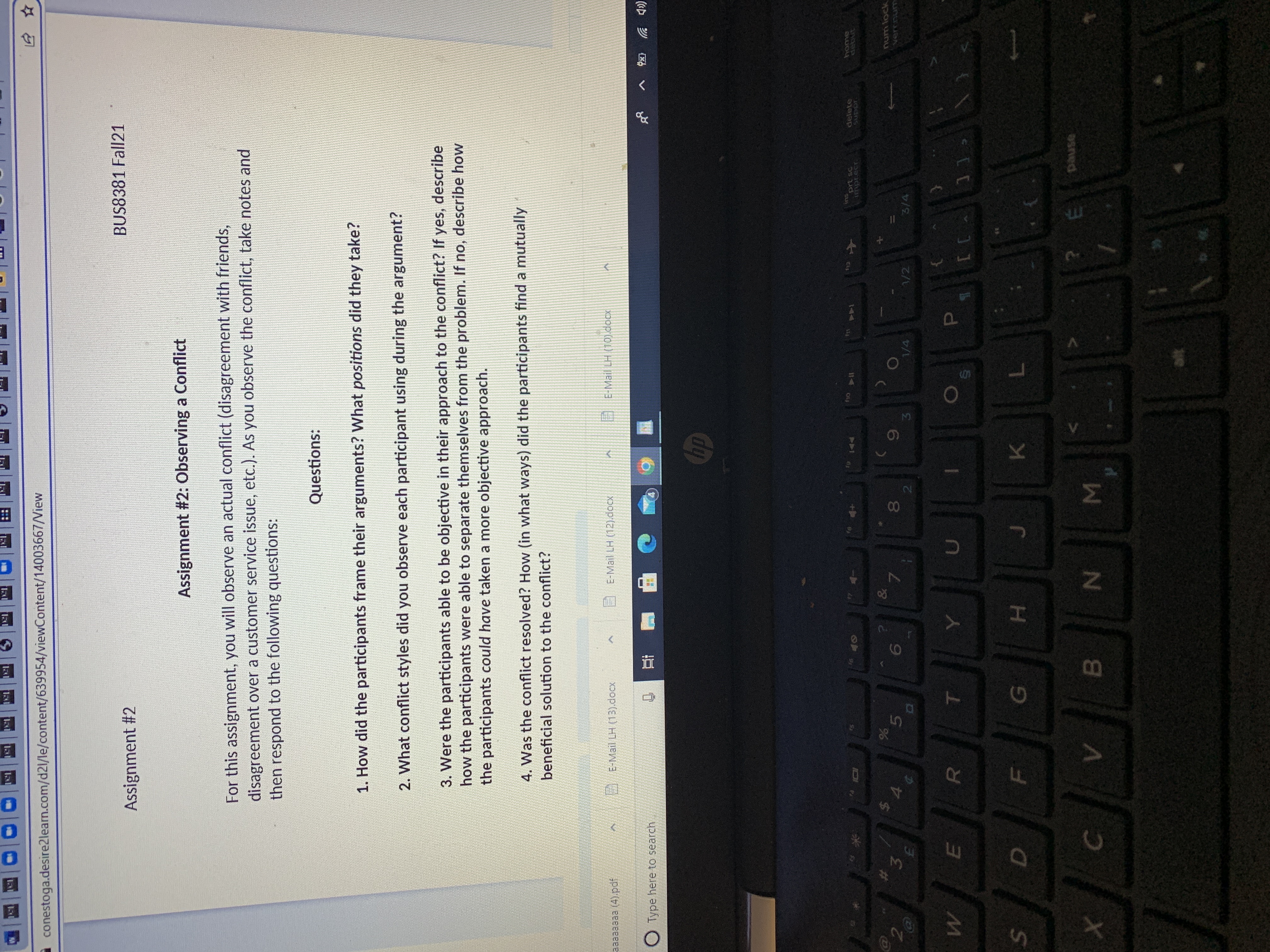 conestoga.desire2learn.com/d21/le/content/639954/viewContent/14003667/View Assignment #2 A BUS8381 Fall21 Assignment #2: Observing a Conflict For