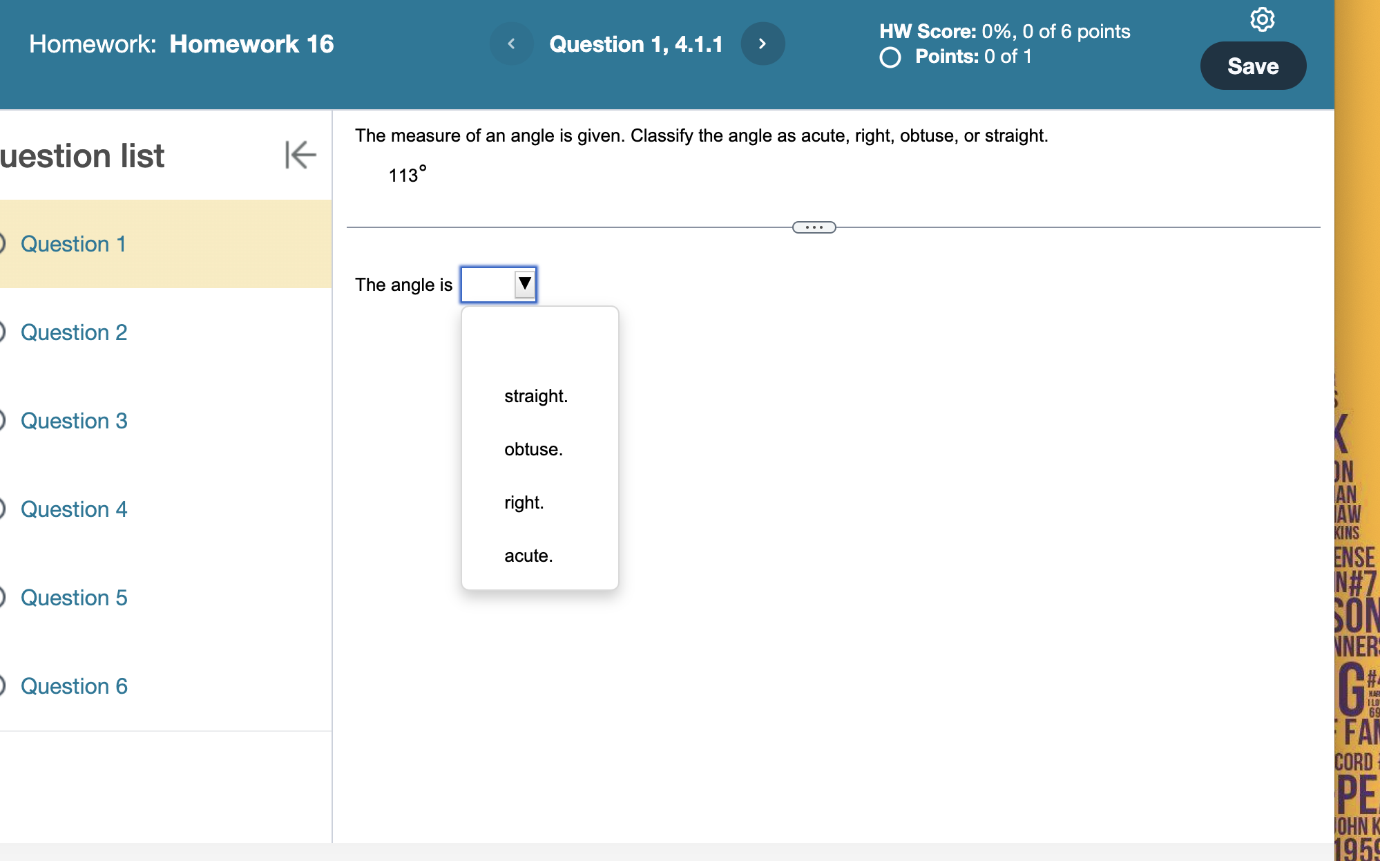 Homework: Homework 16 uestion list K O Question 1 < Question 1,
