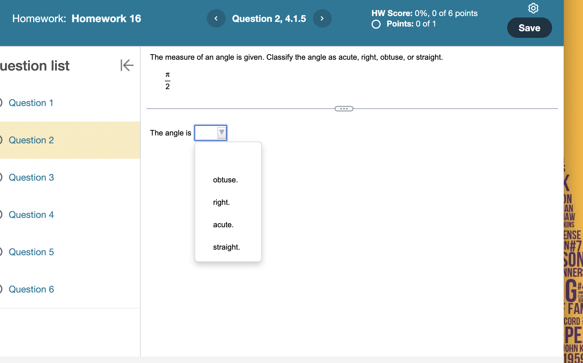 4.1.1 > HW Score: 0%, 0 of 6 points Points: 0 of