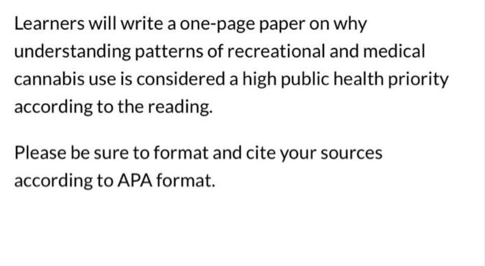 Learners will write a one-page paper on why understanding patterns of recreational
