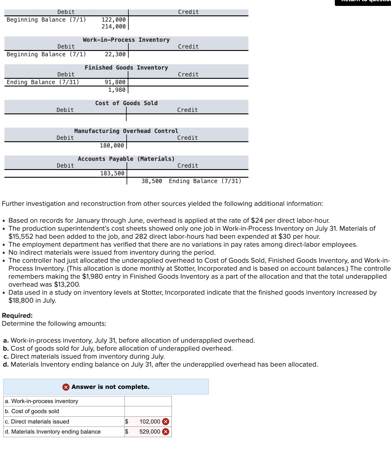 Debit Beginning Balance (7/1) 122,000 214,000 Work-in-Process Inventory Debit Beginning Balance (7/1)