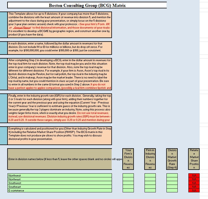 Boston Consulting Group (BCG) Matrix This Template allows for up to 5