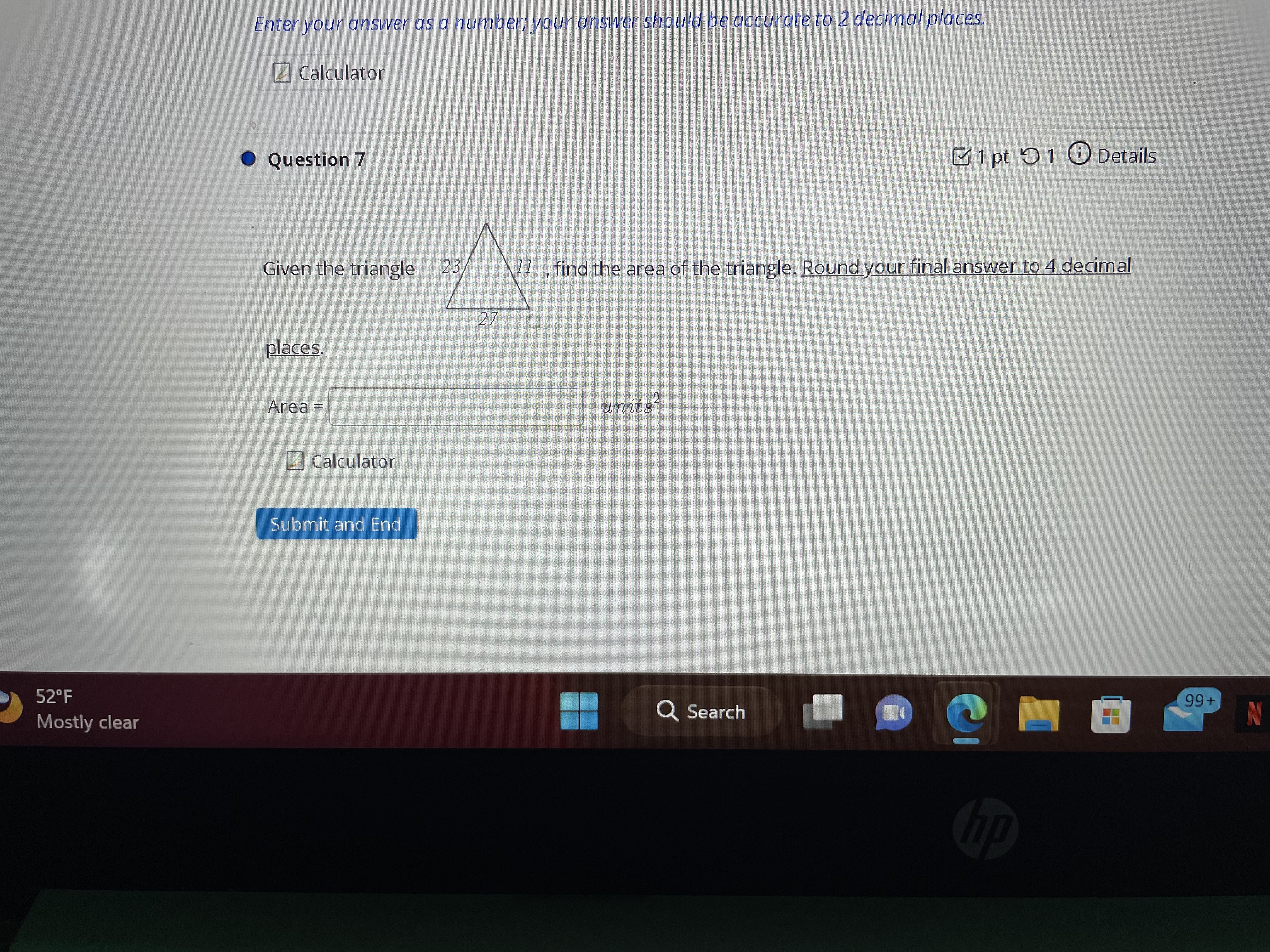 52F Mostly clear Enter your answer as a number, your answer should