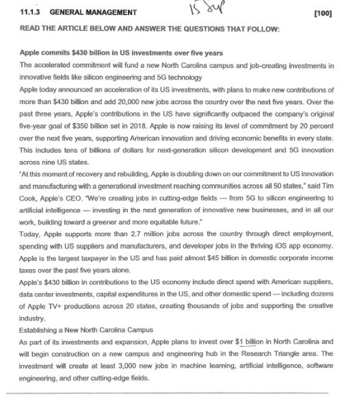 11.1.3 GENERAL MANAGEMENT 15 Jul READ THE ARTICLE BELOW AND ANSWER THE