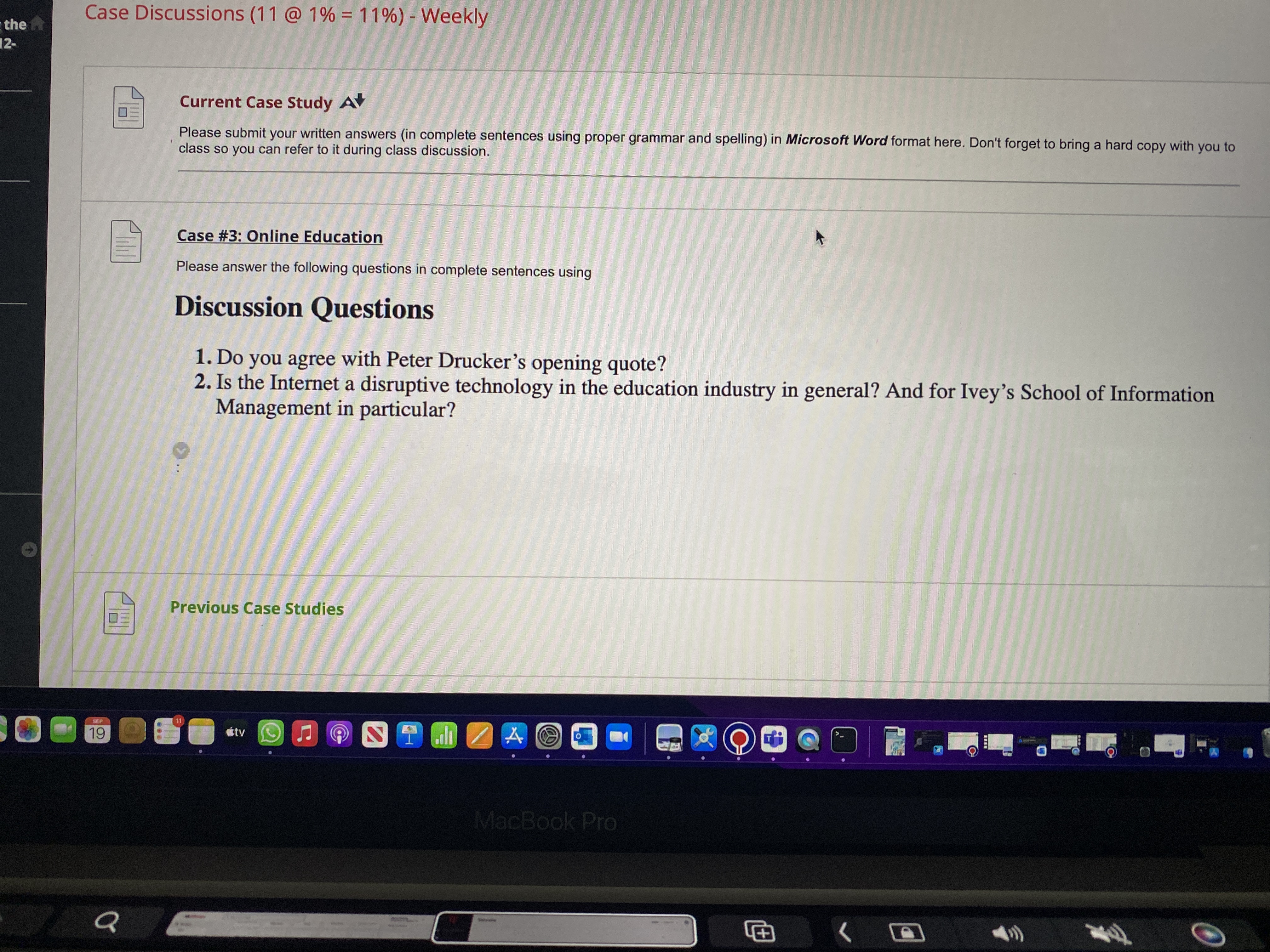 the 12- Case Discussions (11 @ 1% = 11%) - Weekly SEP