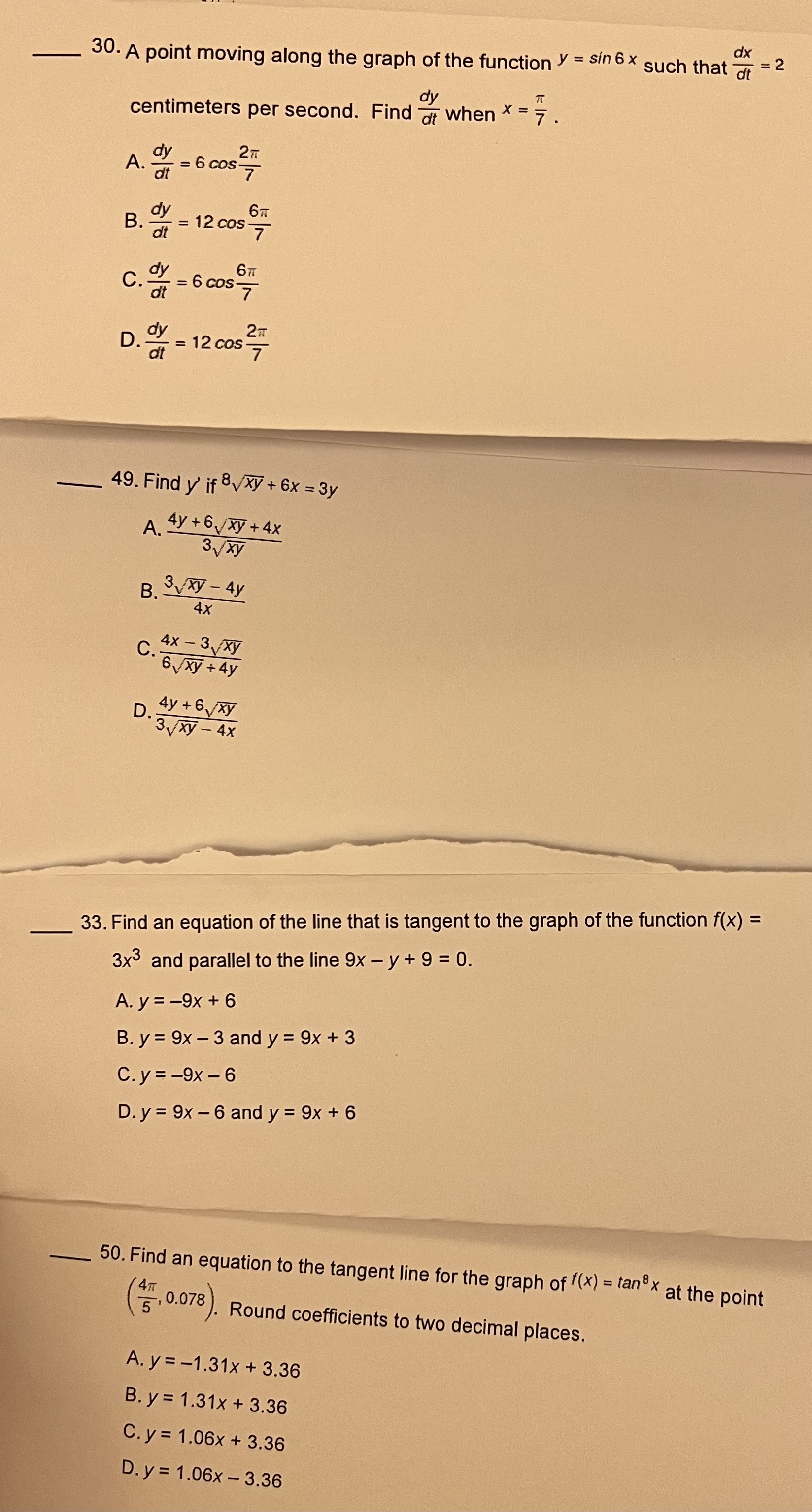 30. A point moving along the graph of the function y =