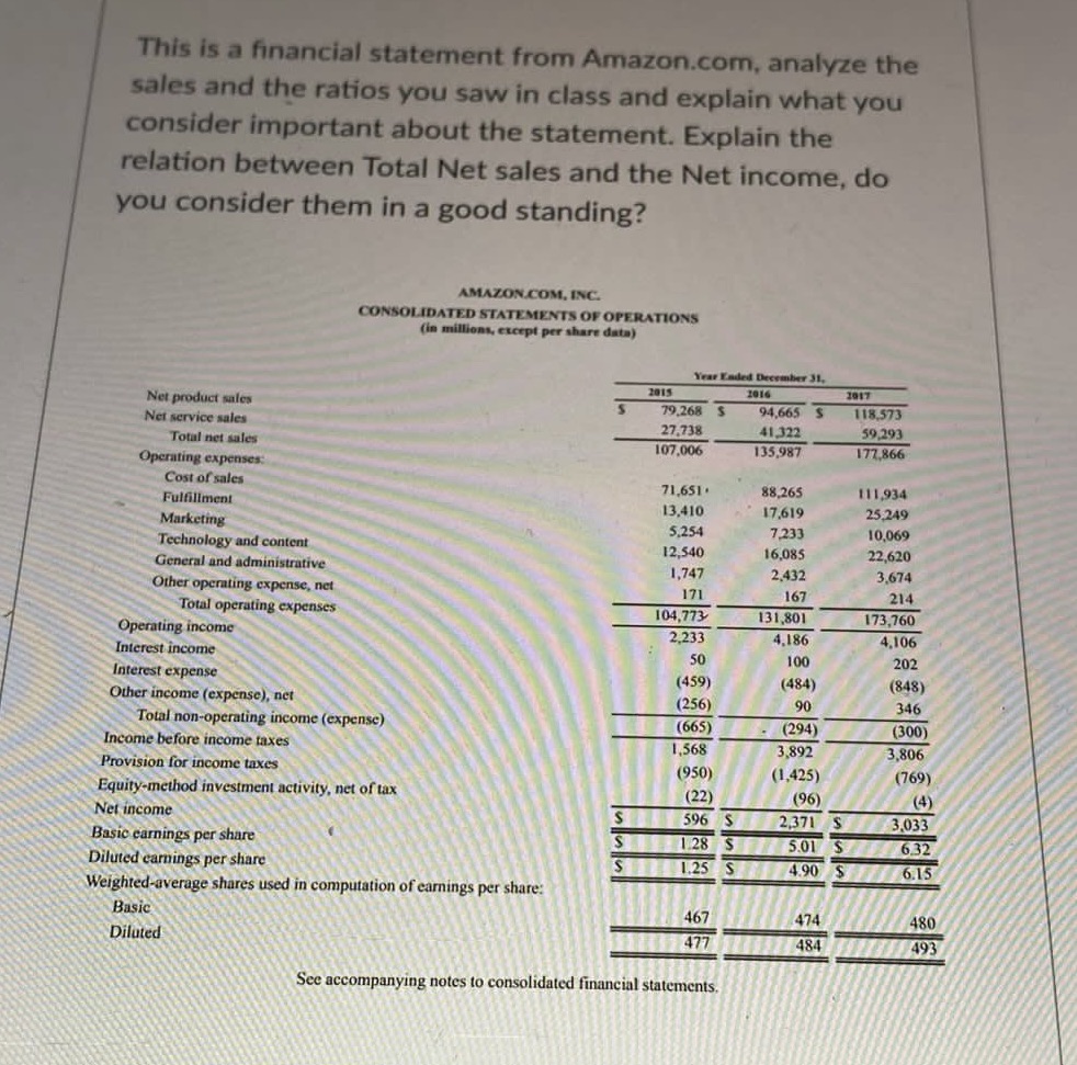 This is a financial statement from Amazon.com, analyze the sales and the