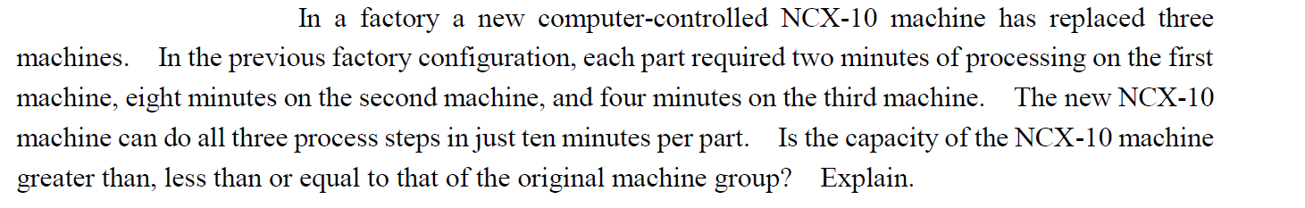 In a factory a new computer-controlled NCX-10 machine has replaced three machines.