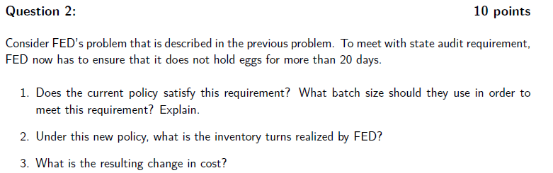 Question 2: 10 points Consider FED's problem that is described in the
