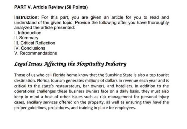 PART V. Article Review (50 Points) Instruction: For this part, you are