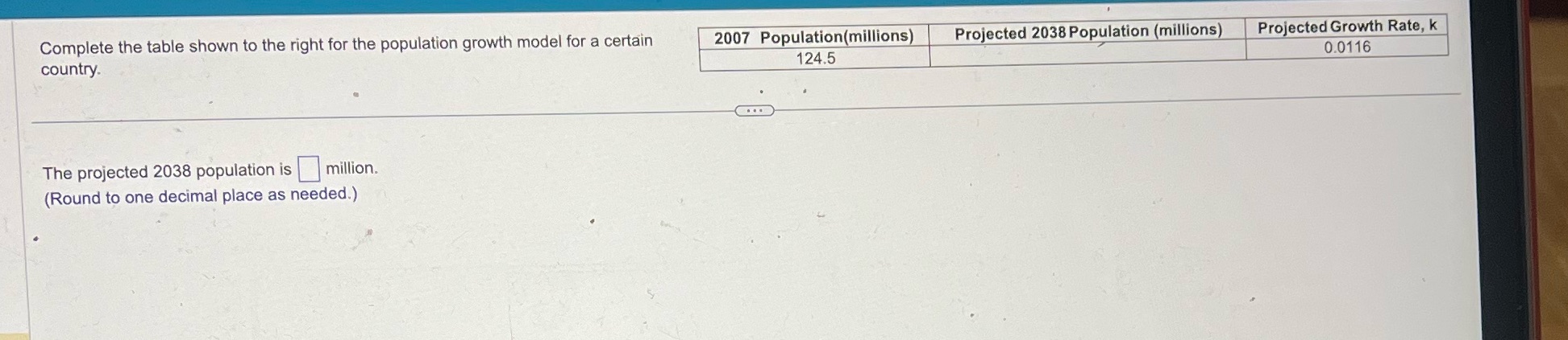 Complete the table shown to the right for the population growth model
