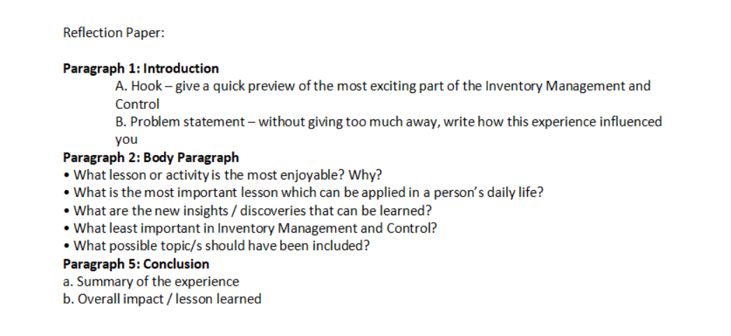 Reflection Paper: Paragraph 1: Introduction A. Hook - give a quick preview