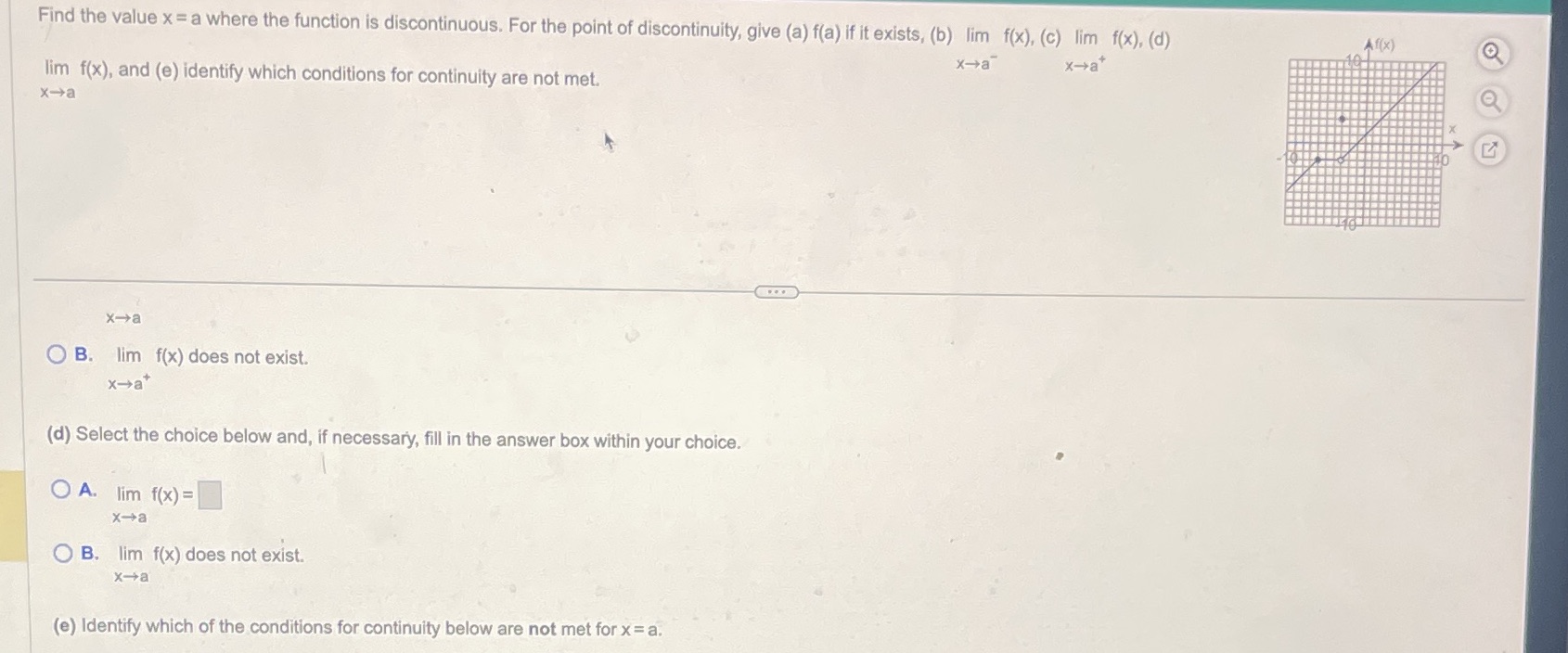 Find the value x = a where the function is discontinuous. For