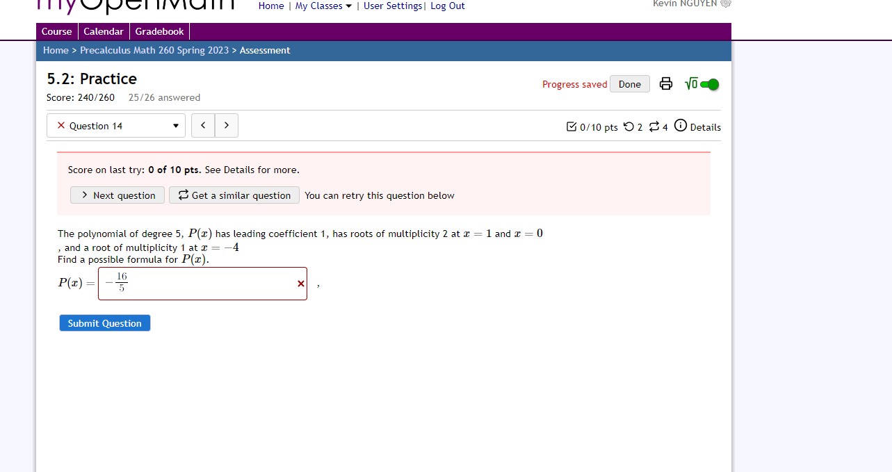 0/10 pts 23 Details Home > Precalculus Math 260 Spring 2023 >
