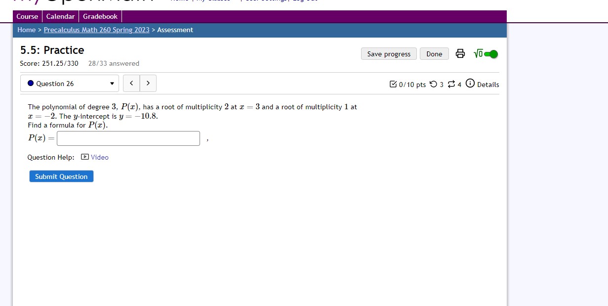 > Assessment 5.3: Practice Score: 210/260 23/26 answered Question 6 < >
