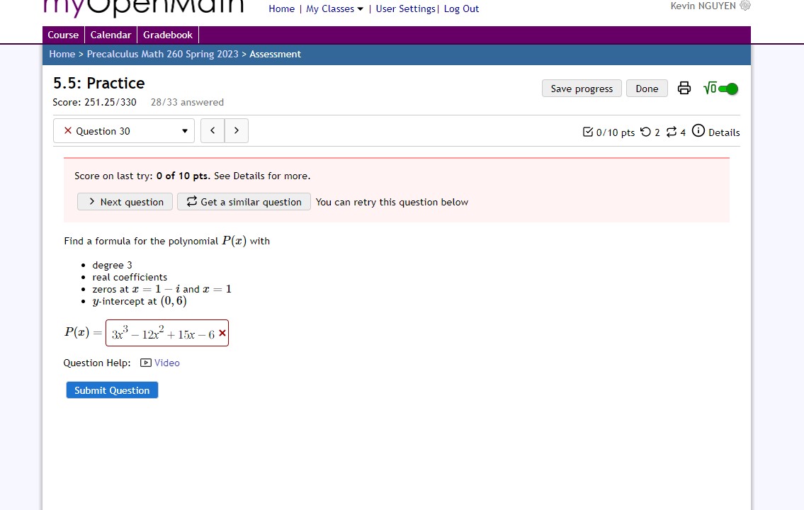 2 at x = 2 and roots of multiplicity 1 at x