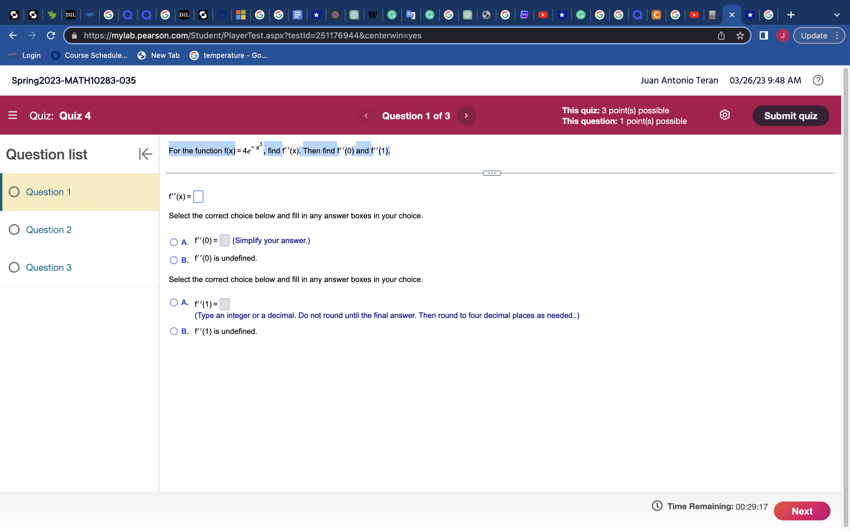D2L |Q|Q|| D2L C https://mylab.pearson.com/Student/PlayerTest.aspx?testId=251176944&centerwin=yes fon Login Course Schedule... New Tab temperature