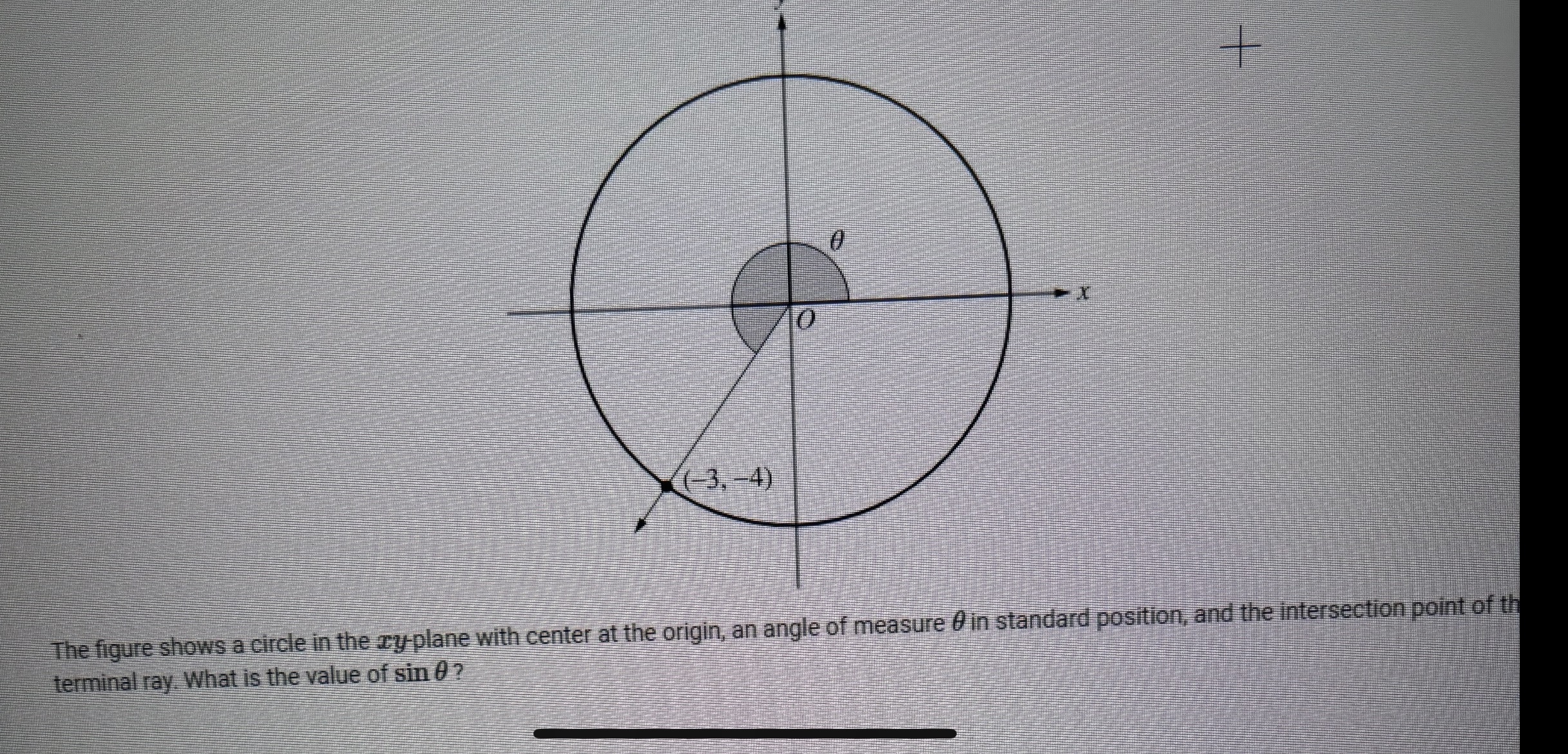 (-3-4) 0 0 + The figure shows a circle in the xy-plane