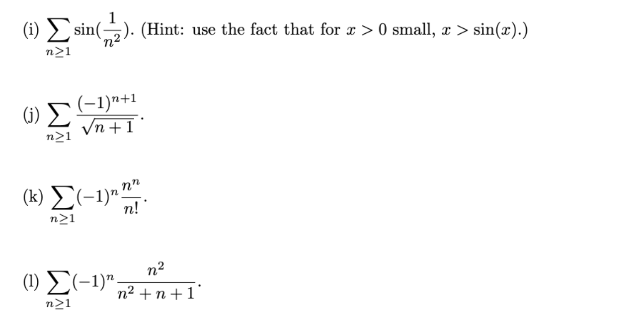 gn () 3 7 10 (0) n1 3+10n n!' (f) n>1 +