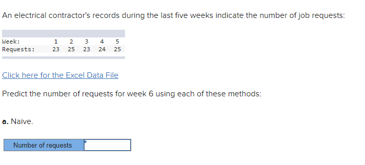 An electrical contractor's records during the last five weeks indicate the number