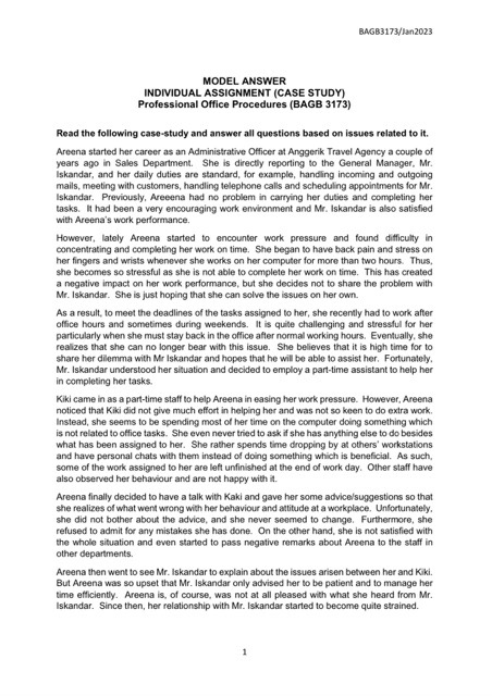 BAGB3173/Jan2023 MODEL ANSWER INDIVIDUAL ASSIGNMENT (CASE STUDY) Professional Office Procedures (BAGB 3173)