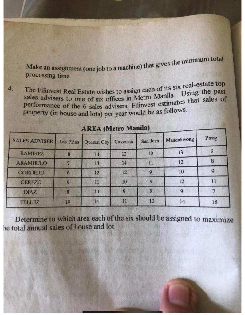 4. Make an assignment (one job to a machine) that gives the
